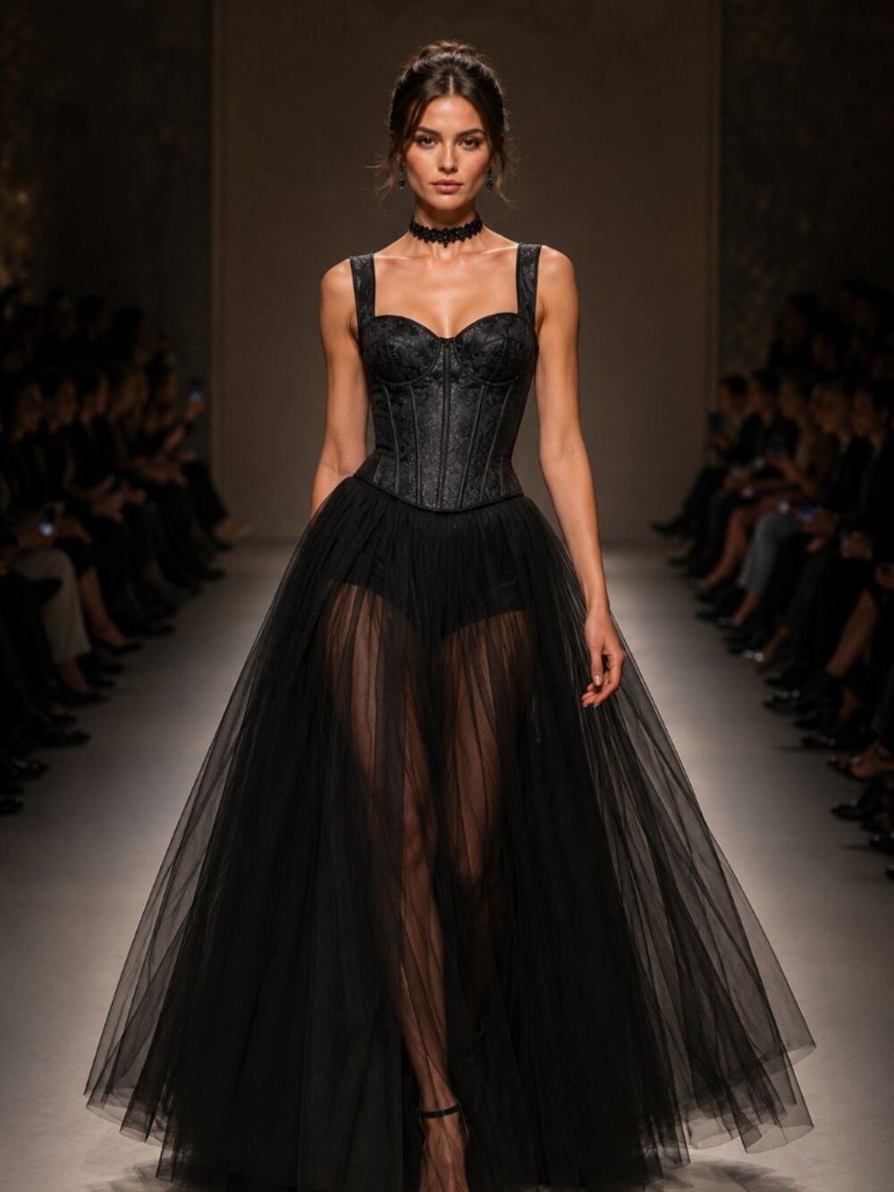 🖤 Elegant Black Satin Brocade Corset 🖤